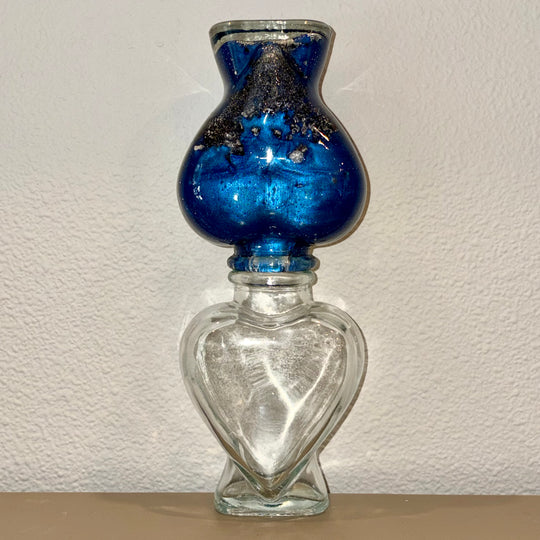 Metallic Blue and Black Heart Lifelong Hourglass