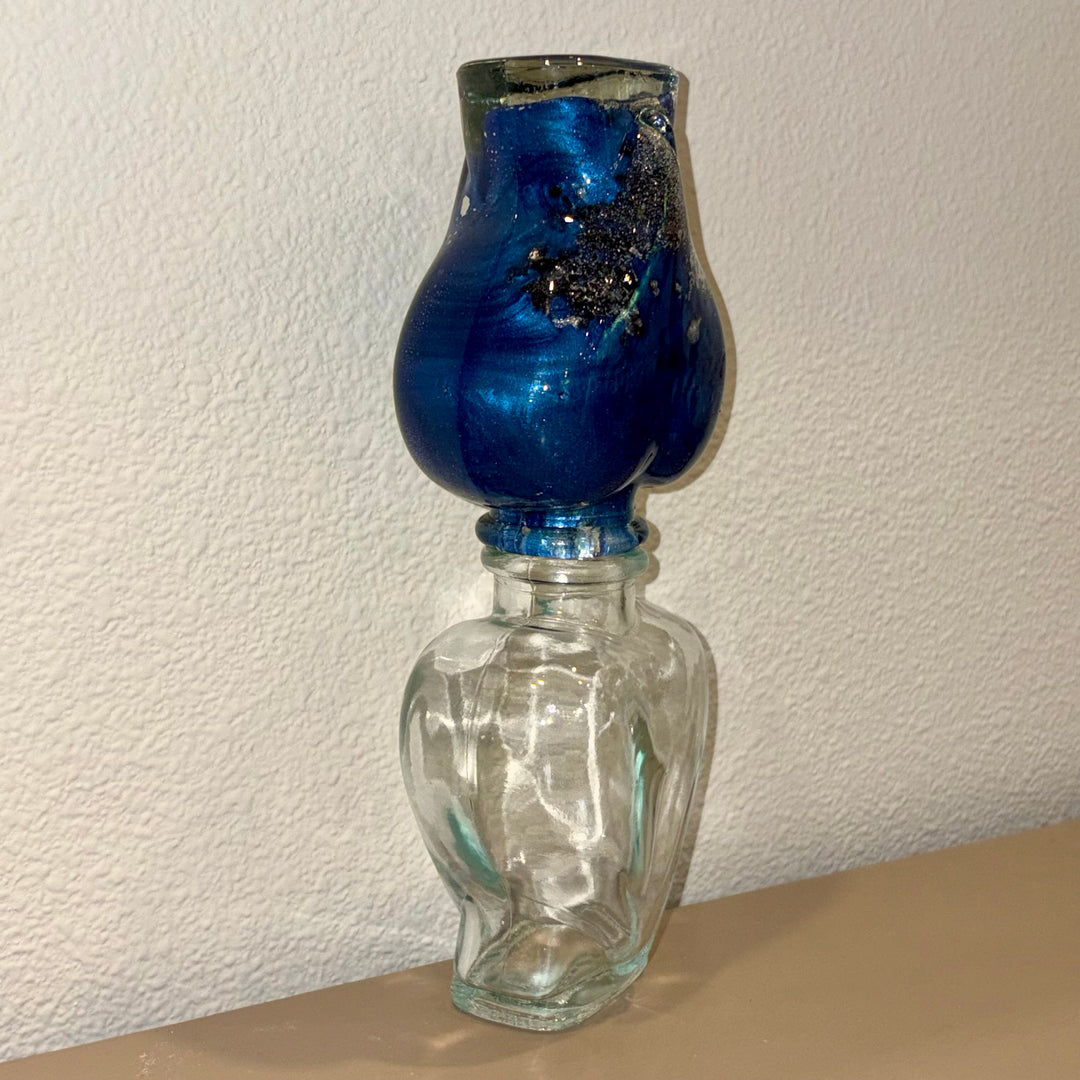 Metallic Blue and Black Heart Lifelong Hourglass