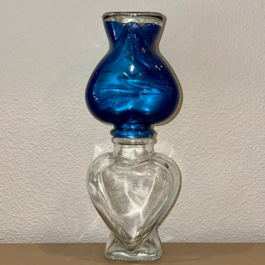 Metallic Blue and Black Heart Lifelong Hourglass